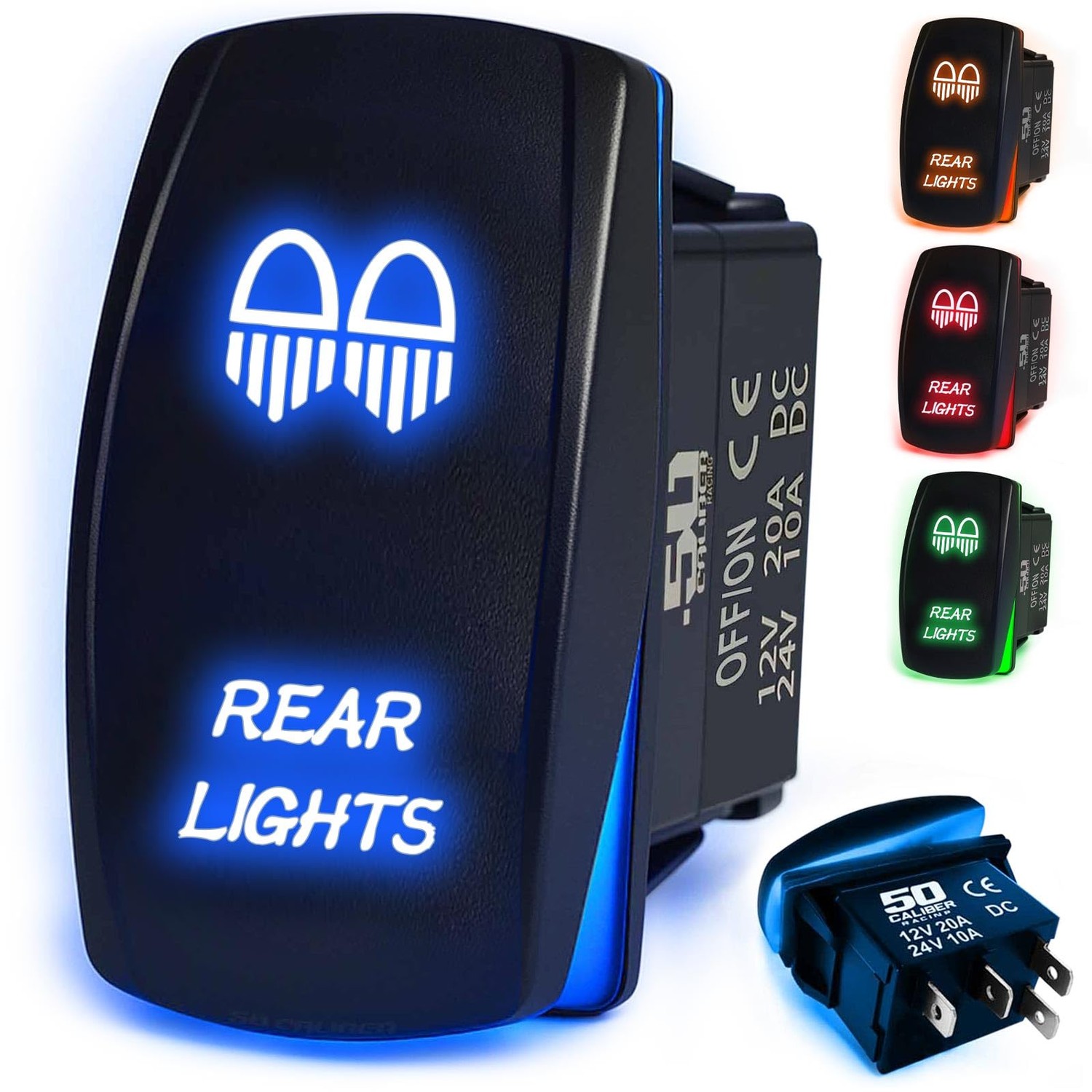 50 Caliber Racing Blue On/Off Rocker Switch LED Backlit Dual Rear ...