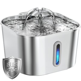 Stainless Steel Cat Water Fountain 74oz/2.2L, Automatic Pet Drinking Fountain with Filter, Indoor Water Dispenser for Cats, Kittens, Small Dogs and Pets, Quiet Circulating Pet Fountain