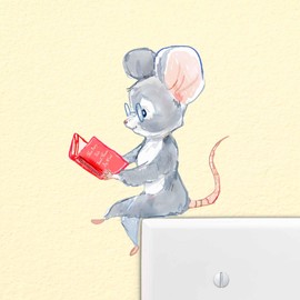 Mouse Reading Book, Wall Decoration, Removable, Teachers Pet, Children, Wall Decal Stickers, Light Switch, Book Lover Gift, Student, Kids Room, Classroom, Learn to Read, Mural, Whimsical, Decoration