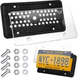 License Plate Cover Clear License Plate Protector Combo Flat Novelty Car Tag Cover with Silicone License Plate Cover and Frame for Protect Front or Back Rear License Plate with Mount Screw (2 Pieces)