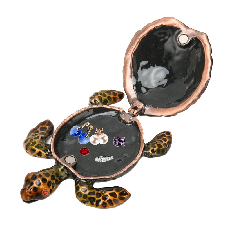 Turtle Trinket Boxes Handcrafted Hand Painted Rhinestones Hinged Trinket Boxes