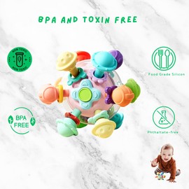 Manhattan Space Ball Baby Montessori Sensory Toys for 12 Months, Food Grade Teething Toys for Babies 12 18 Months, Newborn Infant Learning Developmental Gifts for 1,2 Year Old. (Pink)