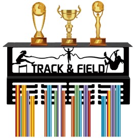 CREATCABIN Track Field Medal Hanger Display Trophy Shelf Medal Holder with Shelf Stand Sports 4 Rows Metal Hanging Wall Mount Hold 70+ Medals for Running Competition Ribbon Medals Rack 15.7x7.9Inch