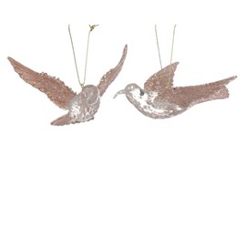 Decoris Christmas Tree Decoration Plastic 11 cm x 1 Piece Assorted Hummingbird Bird Shatterproof Transparent Clear Pink