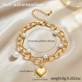 CNYTPE 14K Gold Plated Heart Charm Bracelet for Women, Stainless Steel Chain with Gold Heart Pendant, Gift for Sisters, Best Friends, Family – Birthday & Valentine’s Day (StyleC)