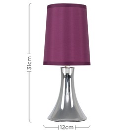 MiniSun Small Modern Chrome Trumpet Touch Table Lamp with Purple Fabric Shade