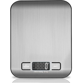 Viboos Digital Kitchen Scale, 5 kg High-Quality Stainless Steel Electronic Cooking Scale, Stylish Ultra Thin Food Scale, Electronic Cooking Scales for Home and Kitchen with LED-Display