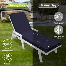RULAER Chaise Lounge Cushions 72x21x3 Inch Outdoor Waterproof Lounge Chair Cushion,Double Piping Fade-Resistant Chaise Cushion with Ties for Pool Patio Lawn (Prussian Blue, 72 * 21 * 3inch)