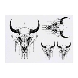4 x 'Bull Skull' Temporary Tattoos - Water Resistant, Skin-Safe, Non-Toxic Transfers, Mixed Sizes (TO00061408)