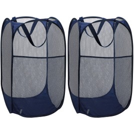 Handy Laundry Cesta emergente de malla – Cesta ligera plegable para lavado – Almacenamiento de ropa duradero para habitación de niños, recámara universitario de estudiantes, hogar, viajes y camping, paquete de dos cestas de ropa emergentes