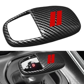 Gear Shift Knob Head Cover Trim for Dodge Charger Accessories 2015-2023 Challenger 2015-2023 2024 Durango 2016-2025 Interior Shell Insert Decoration Protector Gear Shifter Cover(Carbon Fiber Red Trim)