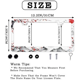 Watercolor Cherry Blossom License Plate Frames 2 Pack Sakura Flower License Plate Holder Car Decor Accessories Stainless Steel Rust-Proof Plate Cover Fits Standard US Vehicles Size 12.2 x 6.3 Inches