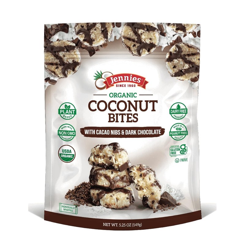 Jennies Organic Coconut Bites with Cacao Nibs and Dark Chocolate,