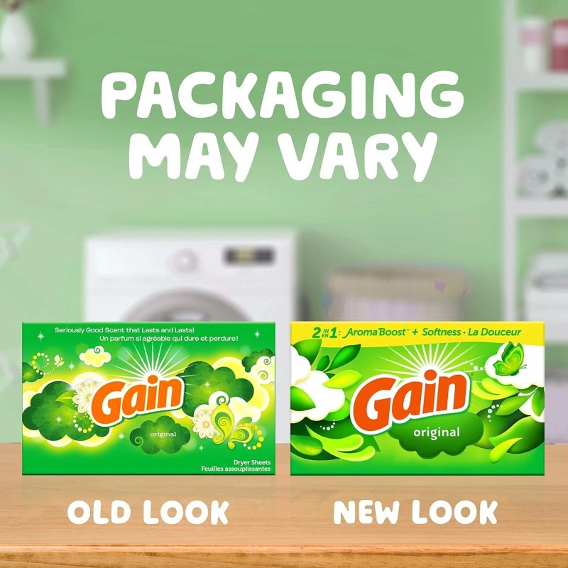 Gain Dryer Sheets, Original Scent Laundry Fabric Softener Sheets with