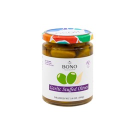 Bono Italian Gourmet Olives | Product of Italy | All Natural | No Artificial Colors or Dyes | Non-GMO Verified, (Pack of 2) (5.6 OZ, Garlic Stuffed)