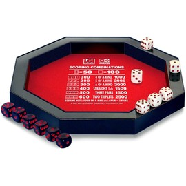 Farkel Game Set with Deluxe Dice Rolling Tray, Built-in Dice-Collection Channel, 2 Sets of Dice, 40-Sheet Scorepad, Classic Family Game