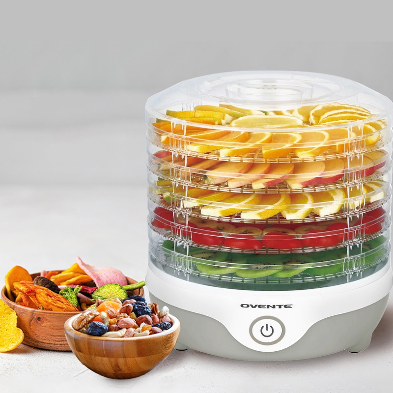 OVENTE Food Dehydrator Machine with 5 Stackable Clear Trays and