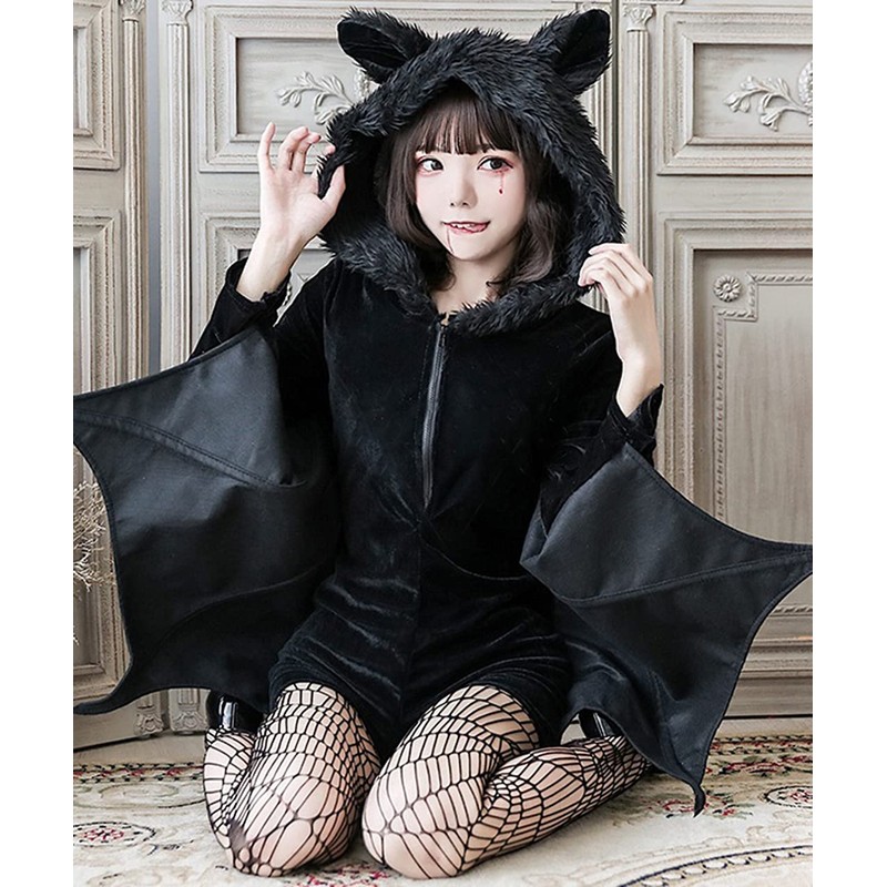 Milky Time Bat Halloween Cosplay Vampire Costume Set with Fishnet