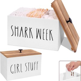 Tampon Holder for Bathroom with Lids Wood and Pad Organizer Decorative Storage Rustic Farmhouse Bins Period Women Feminine Toilet Container Rustic - Color: White