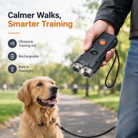 Ultrasonic Dog Training Device for Bark Control – Rechargeable Pet Trainer with LED Flashlight for Walks