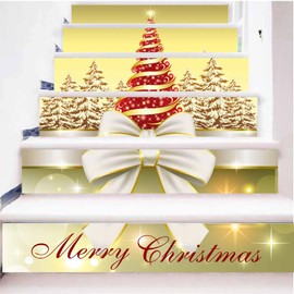 3D Christmas Tree Stair Stickers Decals-6Pcs/Set Christmas Tree Stair Risers Stickers Decals Removable Staircase Decals Vinyl Wall Stickers for Stair Steps Christmas Decoration