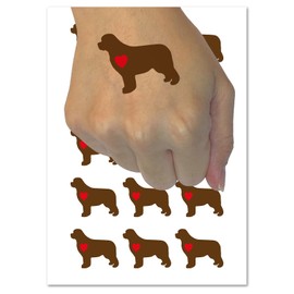 Newfoundland Dog with Heart Temporary Tattoo Water Resistant Fake Body Art Set Collection - 15 2" Tattoos (1 Sheet)