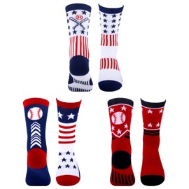 Moyel 3 Pairs Baseball Socks Youth Boys Men Baseball Gifts for Boys 12-14 14-16 Gifts for Baseball Lovers Teams Players Cool Sports Accessories Stuff