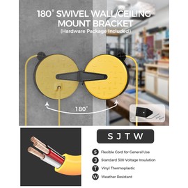 WILAWELS 30 Ft Retractable Extension Cord Reel, 16/3 Gauge SJTW Power Cord with 3 Electrical Outlets Pigtail for Garage and Shop, 10 Amp Circuit Breaker, Metal Plate, UL Listed, Black B30CR06