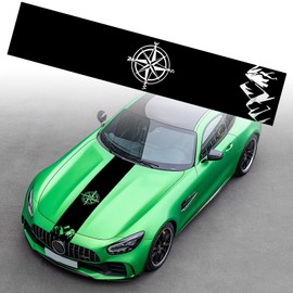 Pwsap Car Hood Stripe Sticker Auto Racing Body Side Stripe Decal, Car Body Vinyl Racing Stripe Pinstripe Sticker, Modified Compass Pattern Decal Decoration for Car, Sports Racing Stripe Sticker Black
