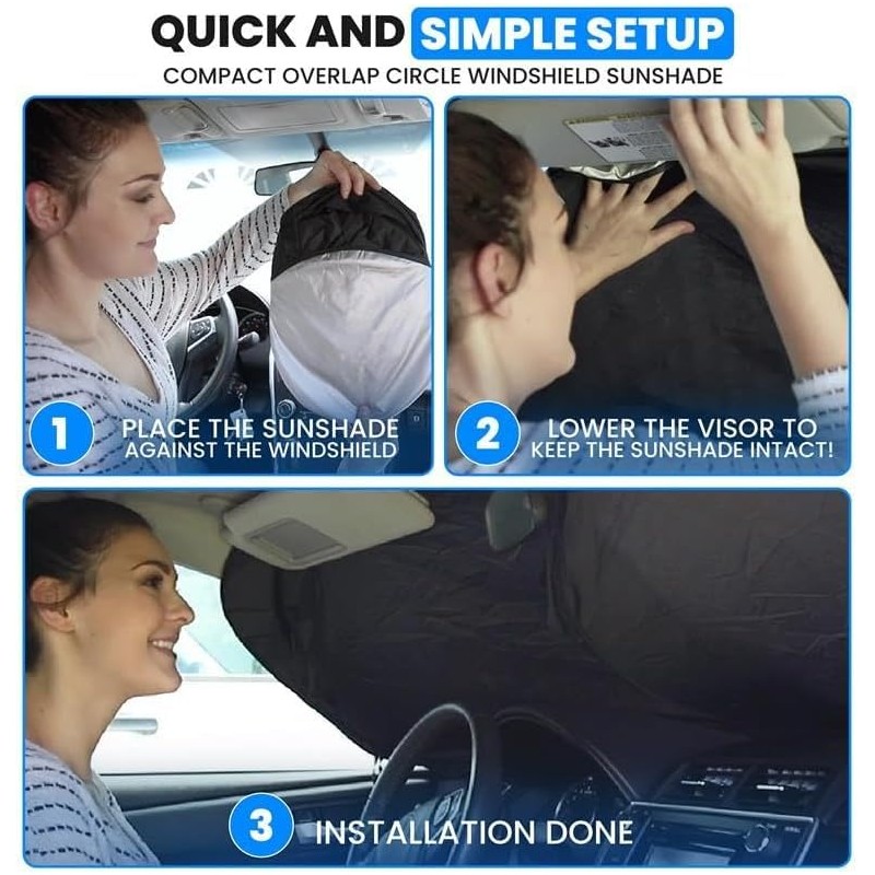 Car Windshield Sun Shade, Front Windshield Shade for Sun, Reflective