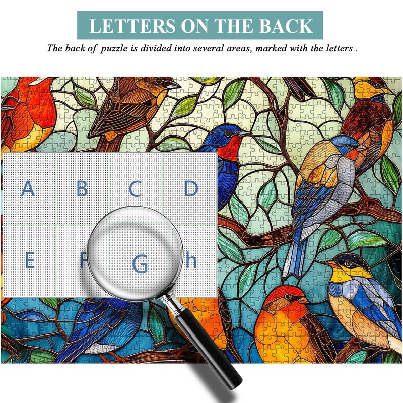 Stained Glass Puzzle Bird Puzzles for Adults 1000 Pieces, Round