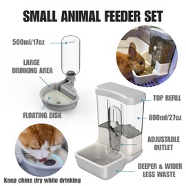 Automatic Pet Food Water Dispenser, Auto Gravity Pet Feeder Water Bottle Set for Crate, Feeding Station for Small Dog Cat Rabbit Guinea Pigs Chinchilla Ferret Hedgehog (Gray)