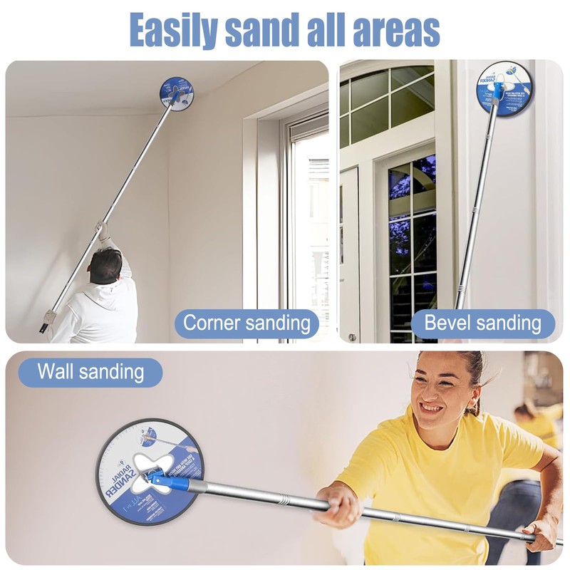 Drywall Pole Sander, 12.5-65 Inch Adjustable Connecting Rod with 360°
