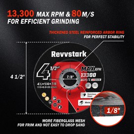 Revvstark 25 Pack Grinding Wheels 4-1/2 Inch, Thin Grinder Wheel for General Purpose Metal & Stainless Steel, Aluminum Oxide Grinding Disc 4 1/2 for Angle Grinder, Depressed Center 4.5" * 1/8" * 7/8"