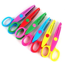 Children's Scissors, Set of 6, Mountain Shape, Wave Shape, Lace Scissors, Handmade, Colorful, Paper Cut, DIY Tools, Stationery, Paper Art, Kindergarten, School, Exhibition, Children's Knurled Scissors