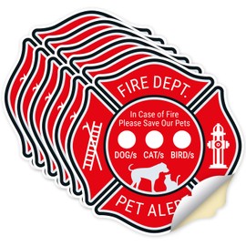 Fire Department in case of Fire Please Save Our Pets Alert Sign, (6 Pack) 3x3 Inches, 4 Mil Vinyl Decal Stickers UV Protected, Made in USA by Sigo Signs