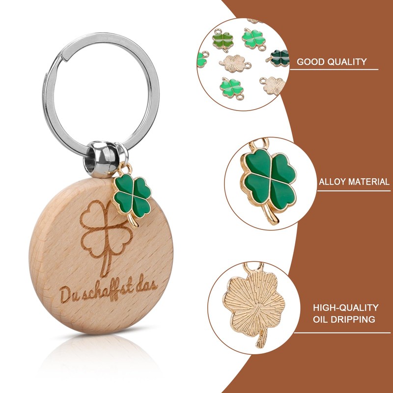 Kigniote Pack of 20 Wooden Clover Key Chains Lucky Charm