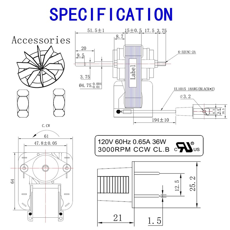 BOJACK Bathroom Vent Exhaust Fan Motor Replacement Electric Motors Kit