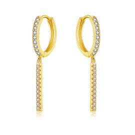 Zolkamery Sterling Silver Hoop Earrings, 925 Silver Drop Earrings with Bar Pendant, Gold Hypoallergenic Dangle Earring for Women, Ladies Dangly Ear Rings with 5A Zirkonia, Gifts for Friends Birthday