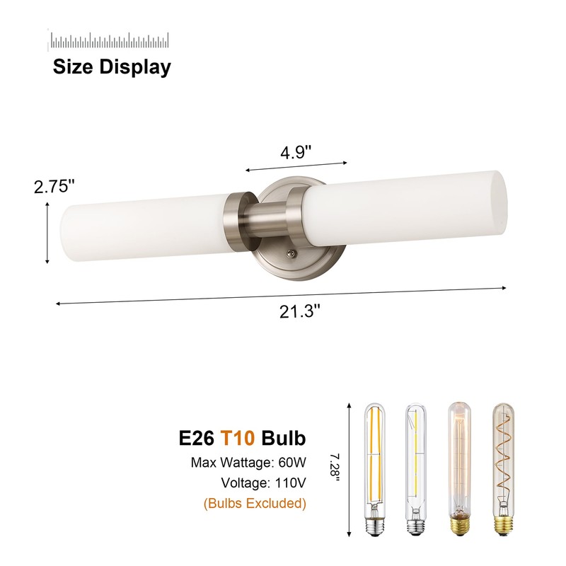 SANTOSTOCK Brushed Nickel Bathroom Light Fixtures, 2-Light Vanity Lights W/White