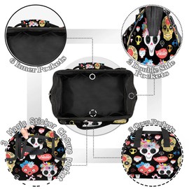 Hello Colorful Skull Tool Bag for Men Women Multi-Pockets Wide Mouth Tool Storage Bags 14.8 Inch Waterproof Heavy Duty Tool Bag Organizer for Electrician Mechanic Plumbers Handymen