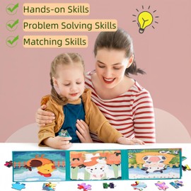 Magnetic Puzzles for Toddlers 3-5, Travel Puzzles for Kids Ages 4-6, Learning Toys 3 in 1 Jigsaw Puzzle Book for Car Airplane Activities, for 3 4 5 6 Year Old Boys Girls (Farm)