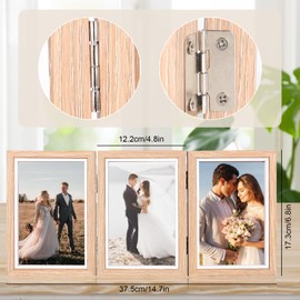 Picture frame collage for 3 photos, 10x15cm foldable pictures, wooden picture frame with acrylic plate, multi-frame for wedding, family, baby, light brown, 6x4 inches