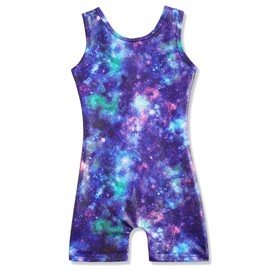HOZIY - Maillot de gimnasia para niñas con pantalones cortos para niños pequeños, ciclismo, unicornio, arcoíris, dinosaurio, sirena, leopardo, flor galaxia, Azul Galaxia, 9-10 Años