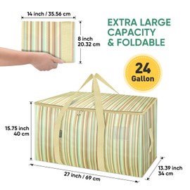 BALEINE 4-Pack Oversized Moving Bags with Reinforced Handles, Heavy-Duty Storage Tote for Clothes, Moving Supplies (Color Strip, 4-Pack)