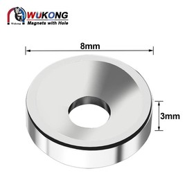 Wukong Neodymium Magnets with Hole 8 x 3 mm Pack of 40 Mini Magnets Strong Flat for Magnetic Plate, Kitchen, Fridge and Tool Room
