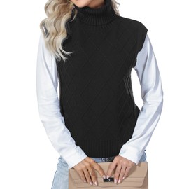 Totatuit Women Turtle Neck Sleeveless Oversized Sweater Vest Casual Loose Cable Knit Sweaters Tank Pullover Fall Outfits(Black, Medium)