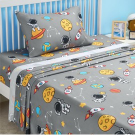 Joiedomi Kids Twin Sheet Set Astronaut - 3 Piece Soft Microfiber Bed Sheets - Deep Pocket Wrinkle Free, Cozy Toddler Bedding Set, Fade Resistant Breathable for Boys Girls Teens