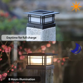 Dynaming 6 Pack Solar Post Cap Lights Outdoor, Fence Post Solar Lights Fit for 4x4 5x5 6x6 Vinyl/Wooden Posts, High Brightness Warm White SMD LED Lighting Decor for Garden Deck Patio