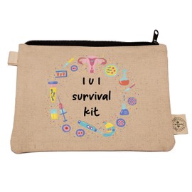 Ink Trendz® Infertility Warrior IVF IUI Makeup Bag, Pencil Pouch Hemp Canvas Zipper Pouch 7" x 9" (IUI Survival Kit)